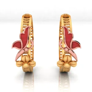 14k Gold Earrings With Yellow Gold Butterfly On A Flower Design