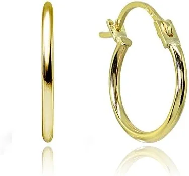 14K Gold High Polished 12mm Round Tiny Hoop Earrings For Men Women