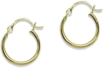14K Gold High Polished 12mm Round Tiny Hoop Earrings For Men Women