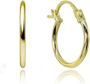 14K Gold High Polished 12mm Round Tiny Hoop Earrings For Men Women
