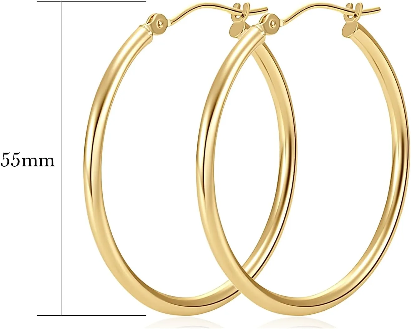 14K Gold Hoop Earrings for Women 14K Gold Earrings Classic Shiny Polished Round Big Hoop Earring for Women Hypoallergenic Womens Earring Hoops 15/20/25/35/45/55mm