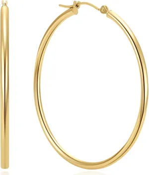 14K Gold Hoop Earrings for Women 14K Gold Earrings Classic Shiny Polished Round Big Hoop Earring for Women Hypoallergenic Womens Earring Hoops 15/20/25/35/45/55mm
