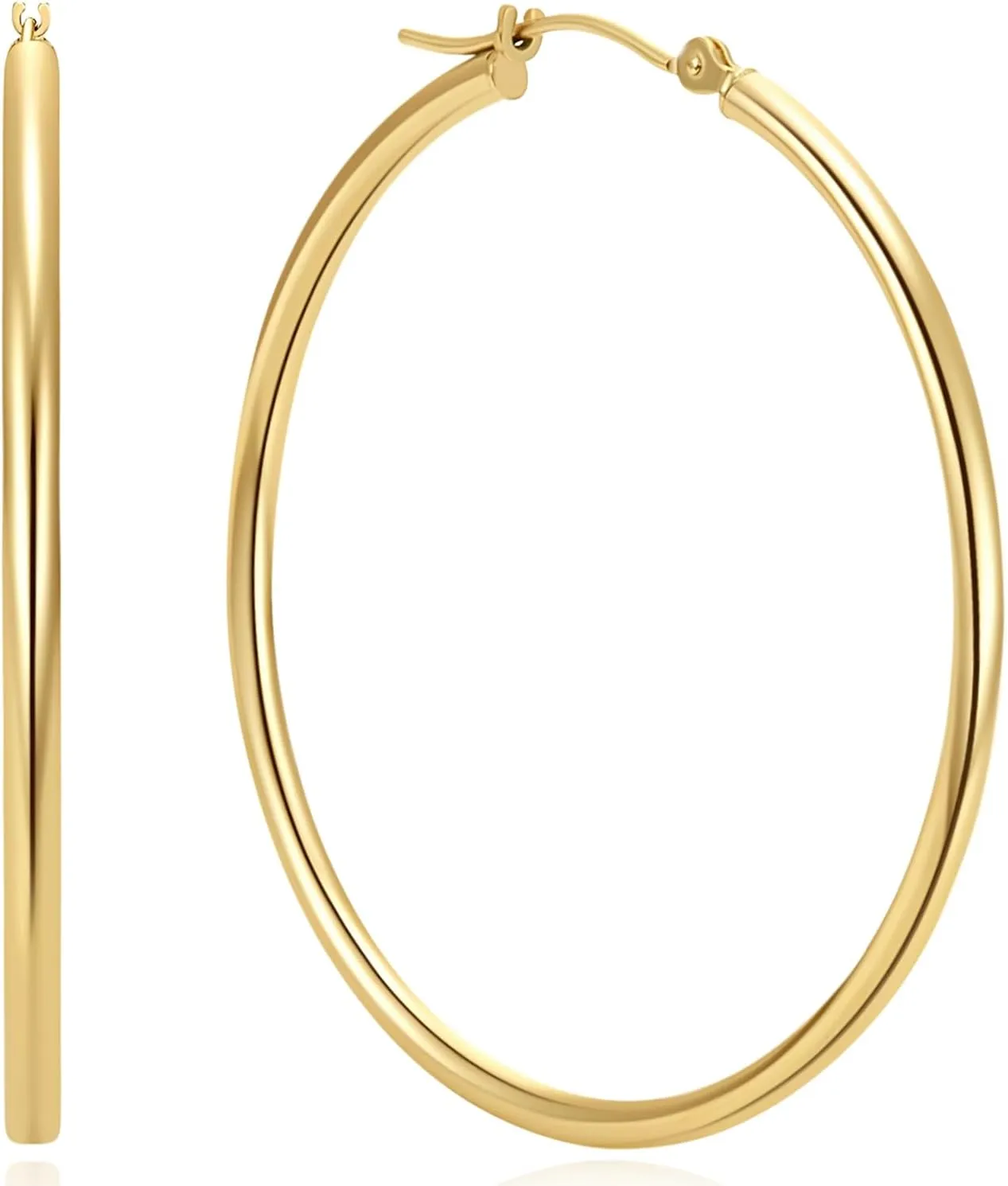 14K Gold Hoop Earrings for Women 14K Gold Earrings Classic Shiny Polished Round Big Hoop Earring for Women Hypoallergenic Womens Earring Hoops 15/20/25/35/45/55mm