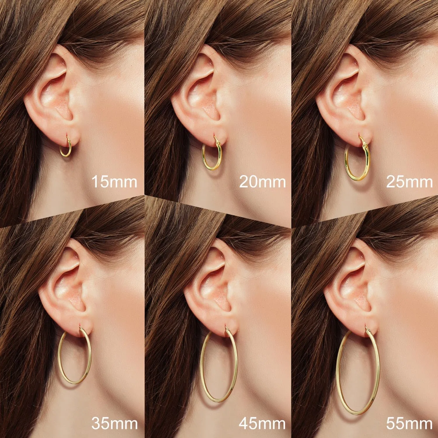14K Gold Hoop Earrings for Women 14K Gold Earrings Classic Shiny Polished Round Big Hoop Earring for Women Hypoallergenic Womens Earring Hoops 15/20/25/35/45/55mm