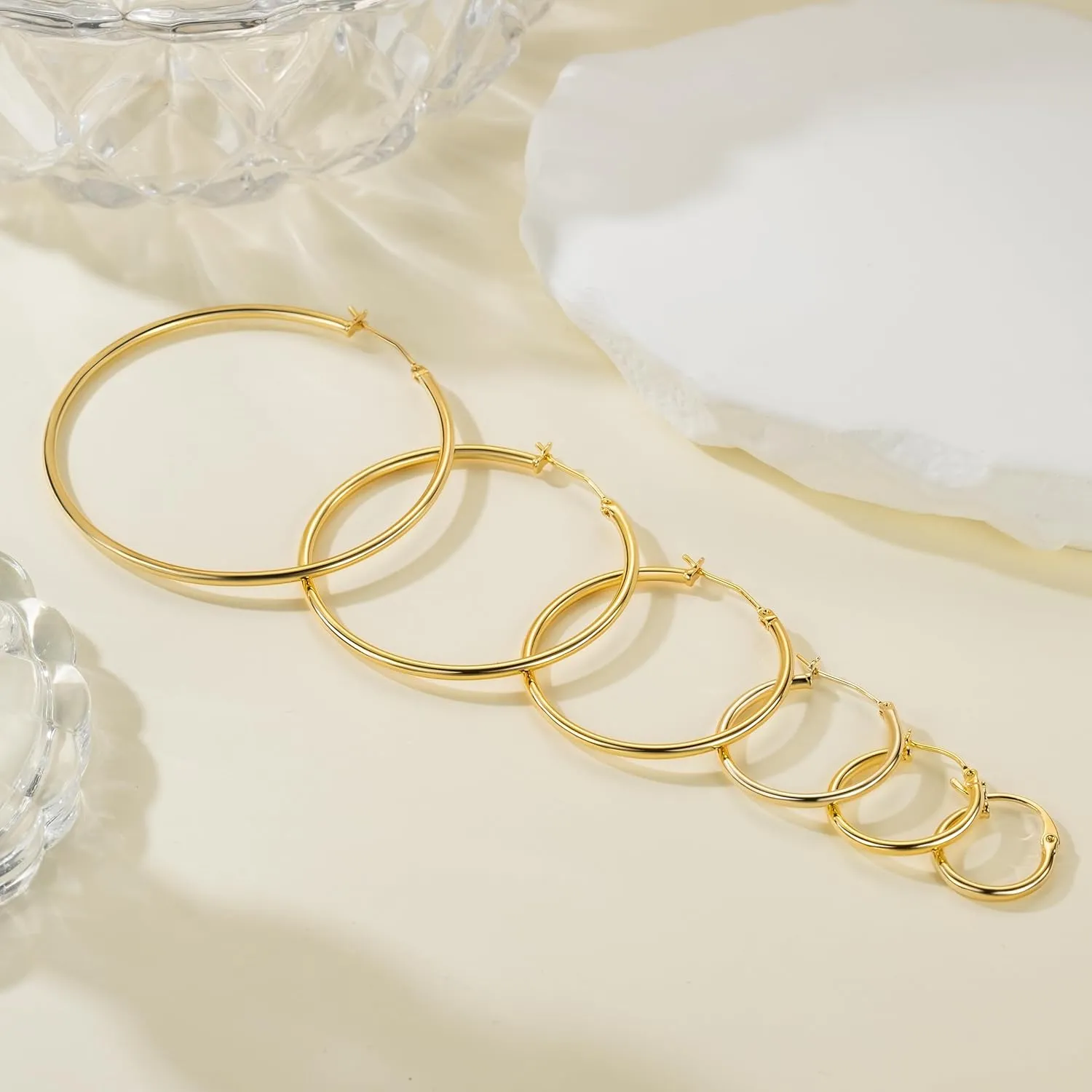 14K Gold Hoop Earrings for Women 14K Gold Earrings Classic Shiny Polished Round Big Hoop Earring for Women Hypoallergenic Womens Earring Hoops 15/20/25/35/45/55mm