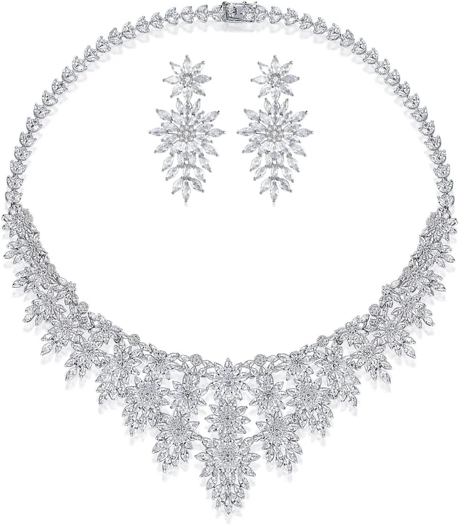 14K Gold Moissanite Women's Jewelry Set, Natural Crystal Necklace & Earrings, Luxurious Bridal/Wedding Fashion Accessory