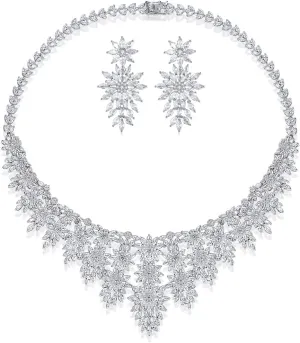 14K Gold Moissanite Women's Jewelry Set, Natural Crystal Necklace & Earrings, Luxurious Bridal/Wedding Fashion Accessory