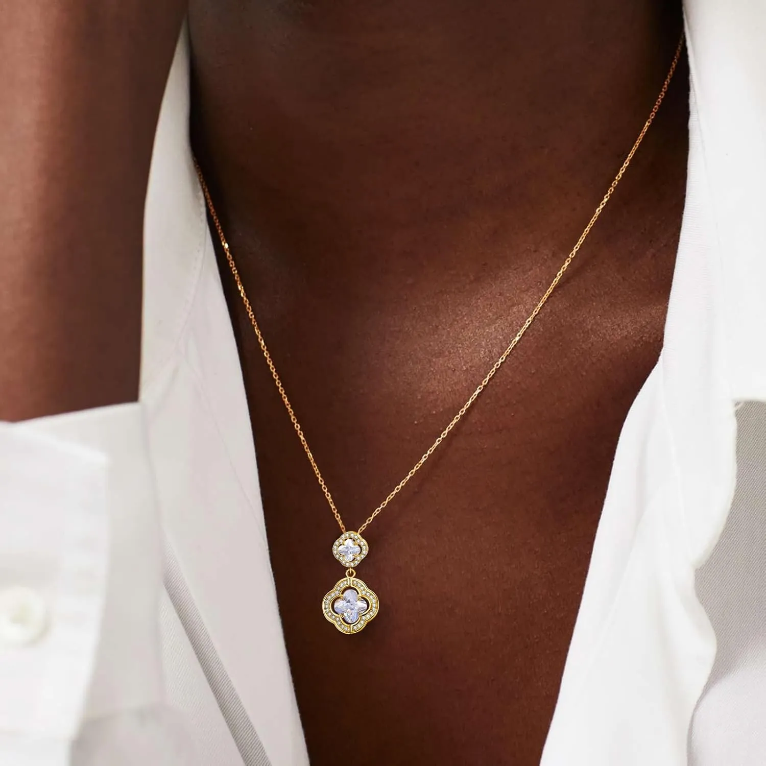14K Gold Plated | 14K Platinum Plated Necklace for Women Necklace Earrings Set with Sparkling Zircon Inlay and Silver Post Earrings