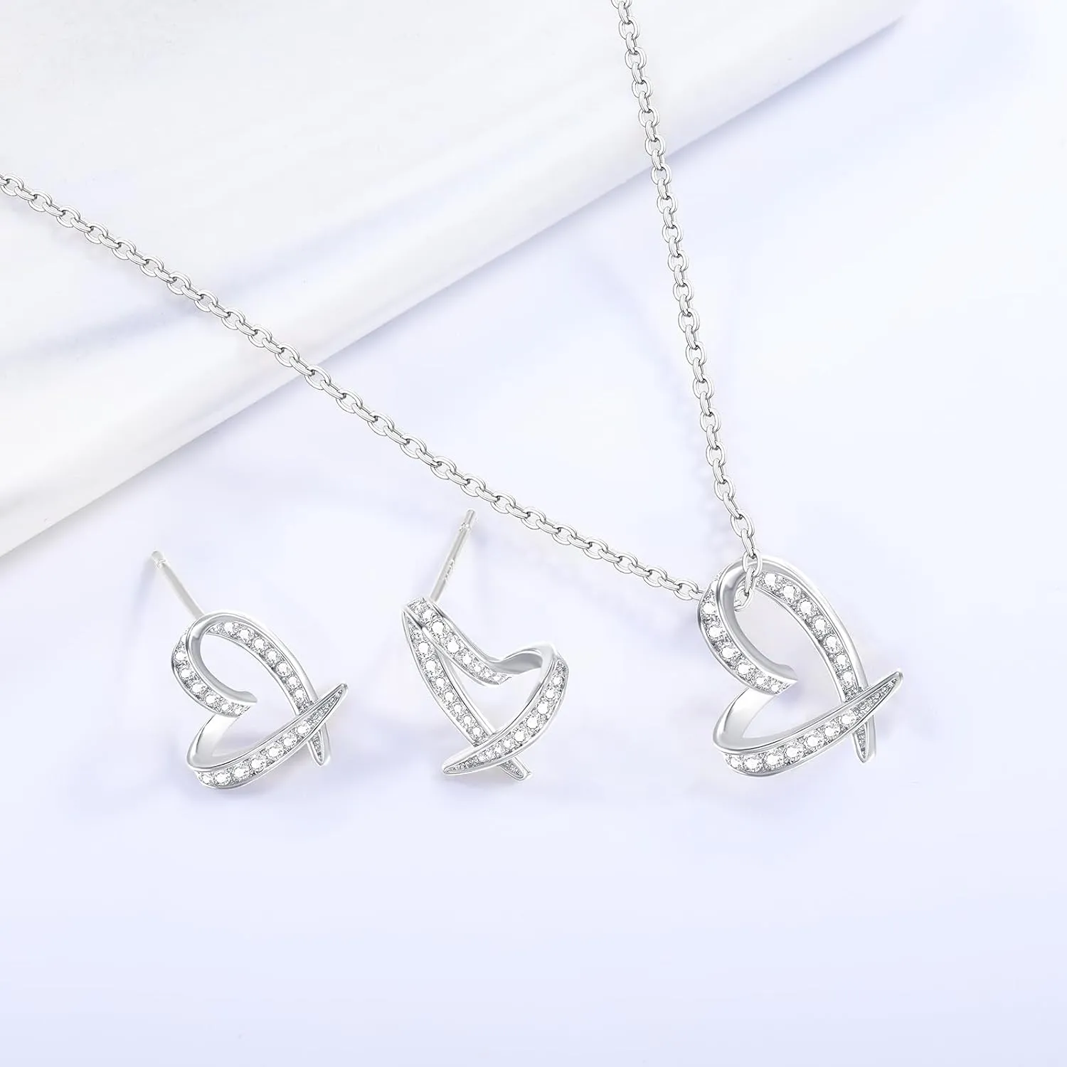 14K Gold Plated | 14K Platinum Plated Necklace for Women Necklace Earrings Set with Sparkling Zircon Inlay and Silver Post Earrings