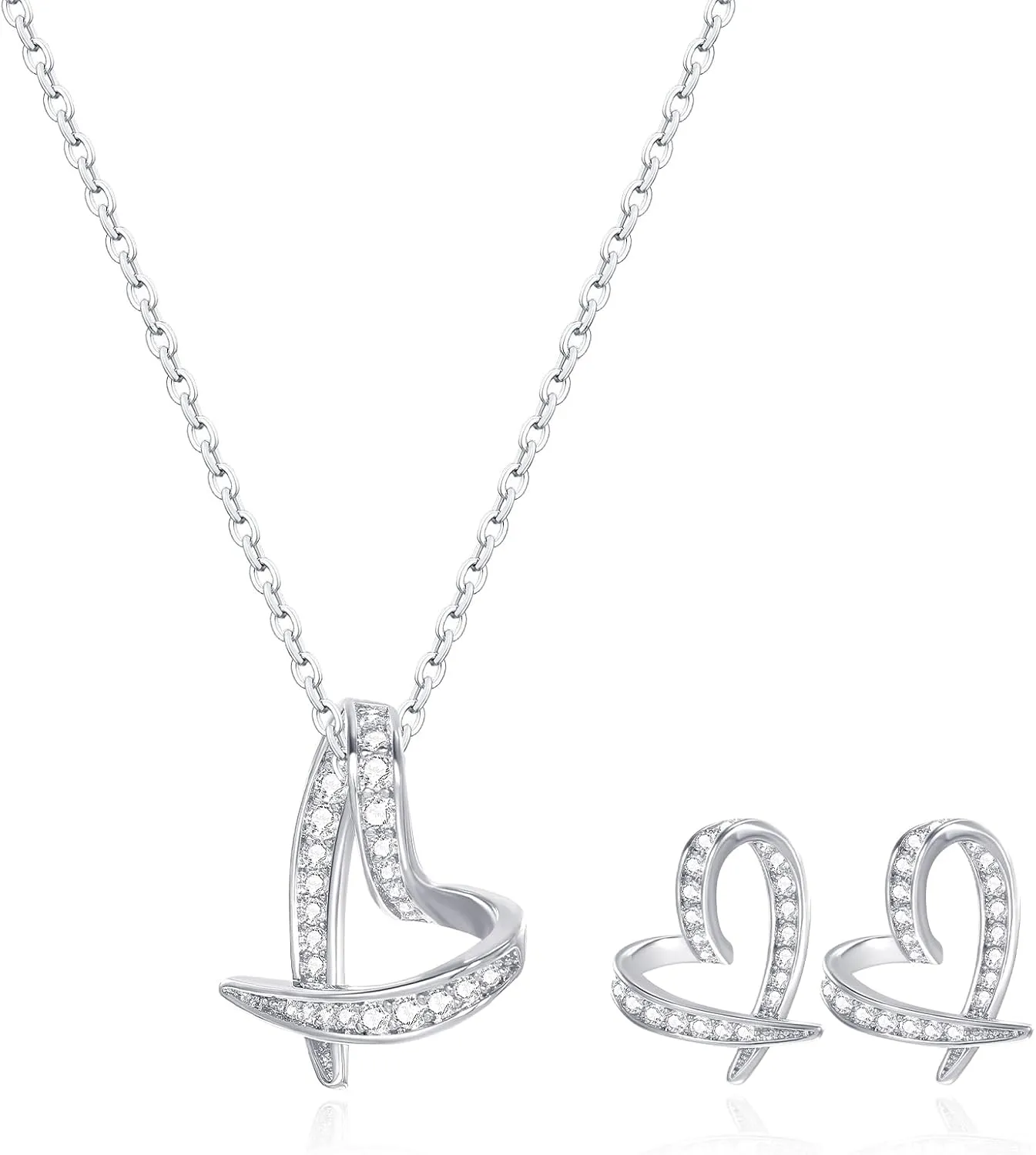 14K Gold Plated | 14K Platinum Plated Necklace for Women Necklace Earrings Set with Sparkling Zircon Inlay and Silver Post Earrings