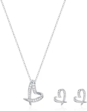 14K Gold Plated | 14K Platinum Plated Necklace for Women Necklace Earrings Set with Sparkling Zircon Inlay and Silver Post Earrings