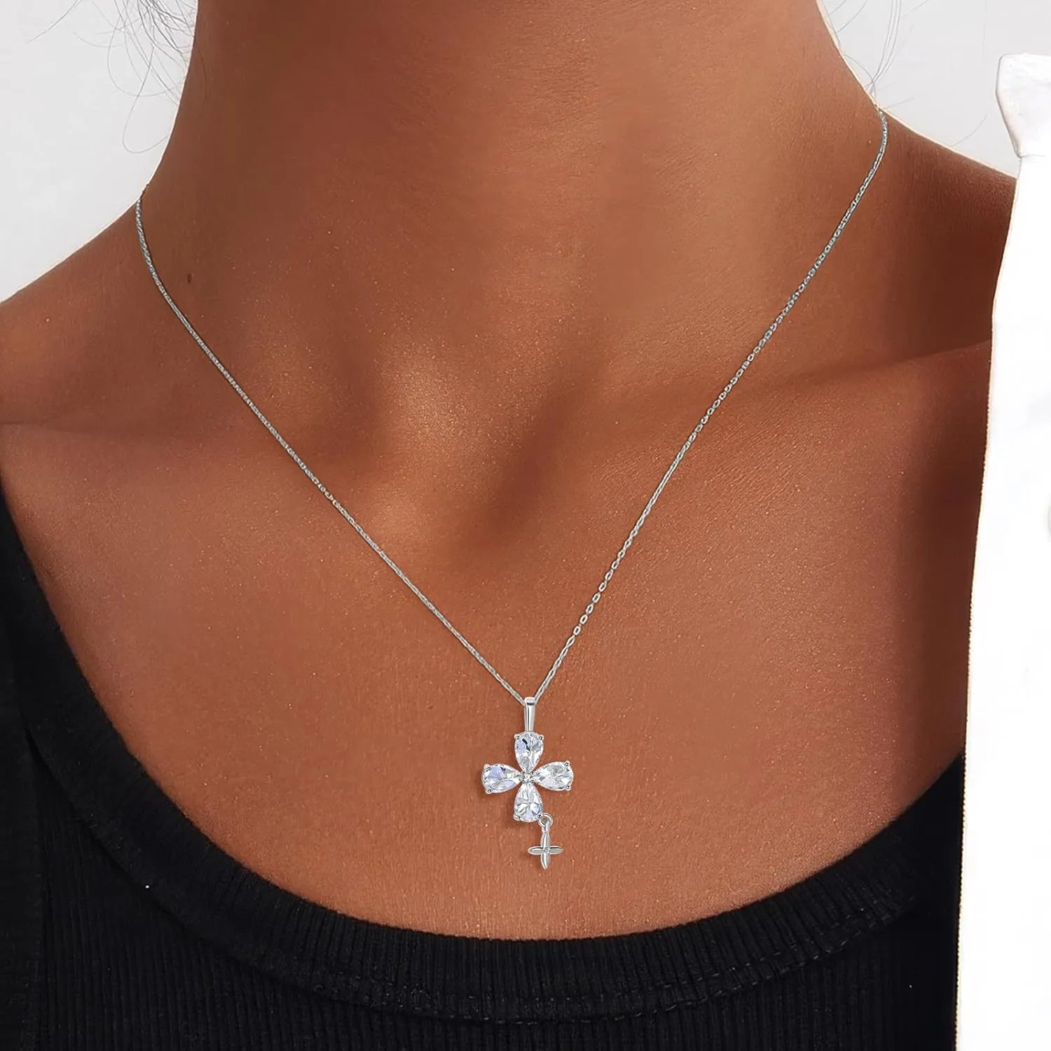 14K Gold Plated | 14K Platinum Plated Necklace for Women Necklace Earrings Set with Sparkling Zircon Inlay and Silver Post Earrings
