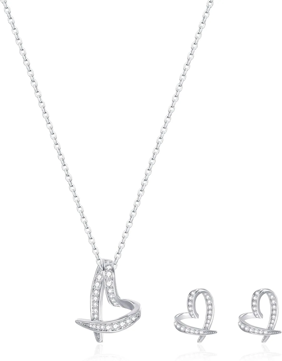 14K Gold Plated | 14K Platinum Plated Necklace for Women Necklace Earrings Set with Sparkling Zircon Inlay and Silver Post Earrings