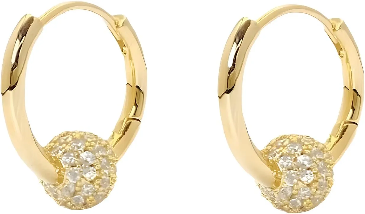14k Gold Plated Ball Hoop Earrings for Women Crystal Ball Hoop Earrings Cubic Zirconia Ball Hoop Earrings Sparkly Ball Earrings