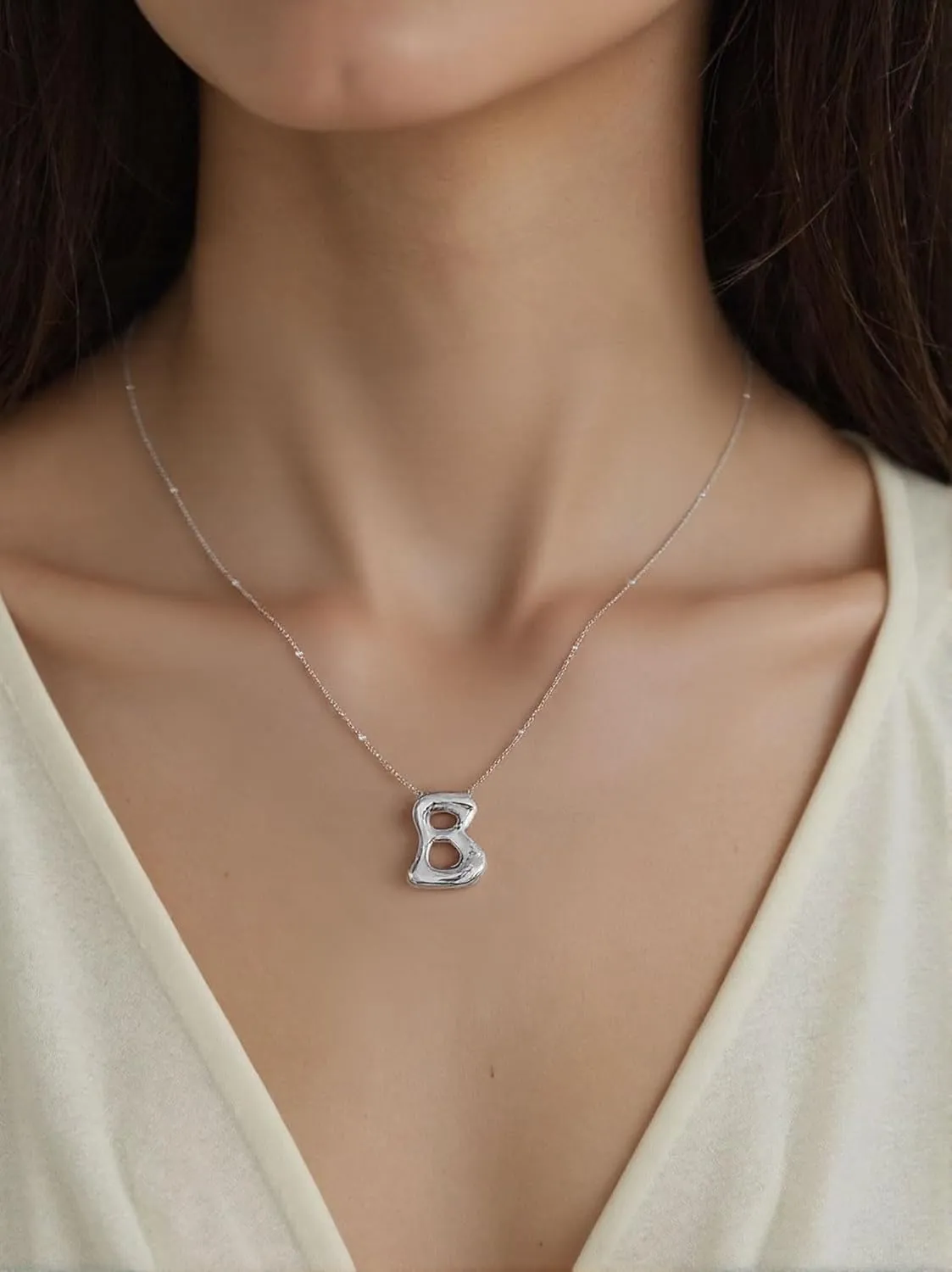 14K Gold Plated Bubble Letter Necklace 3D Initial Pendant with Beaded Chain Personalized Name Jewelry for Women