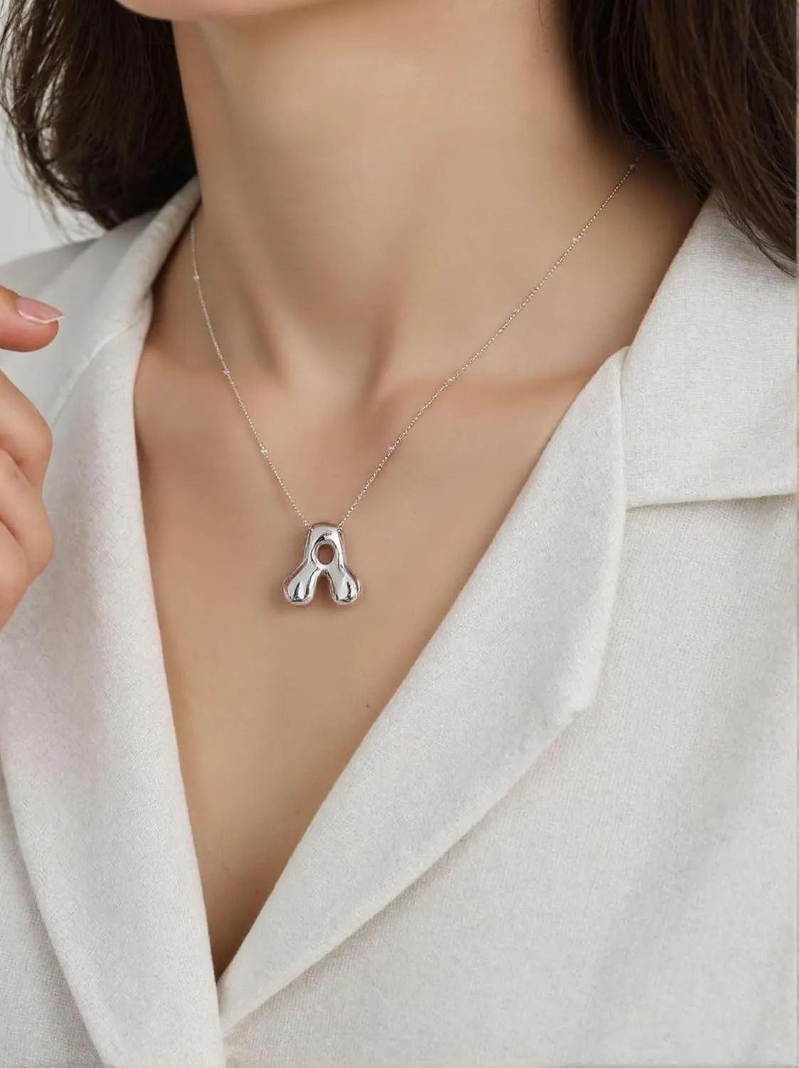 14K Gold Plated Bubble Letter Necklace 3D Initial Pendant with Beaded Chain Personalized Name Jewelry for Women