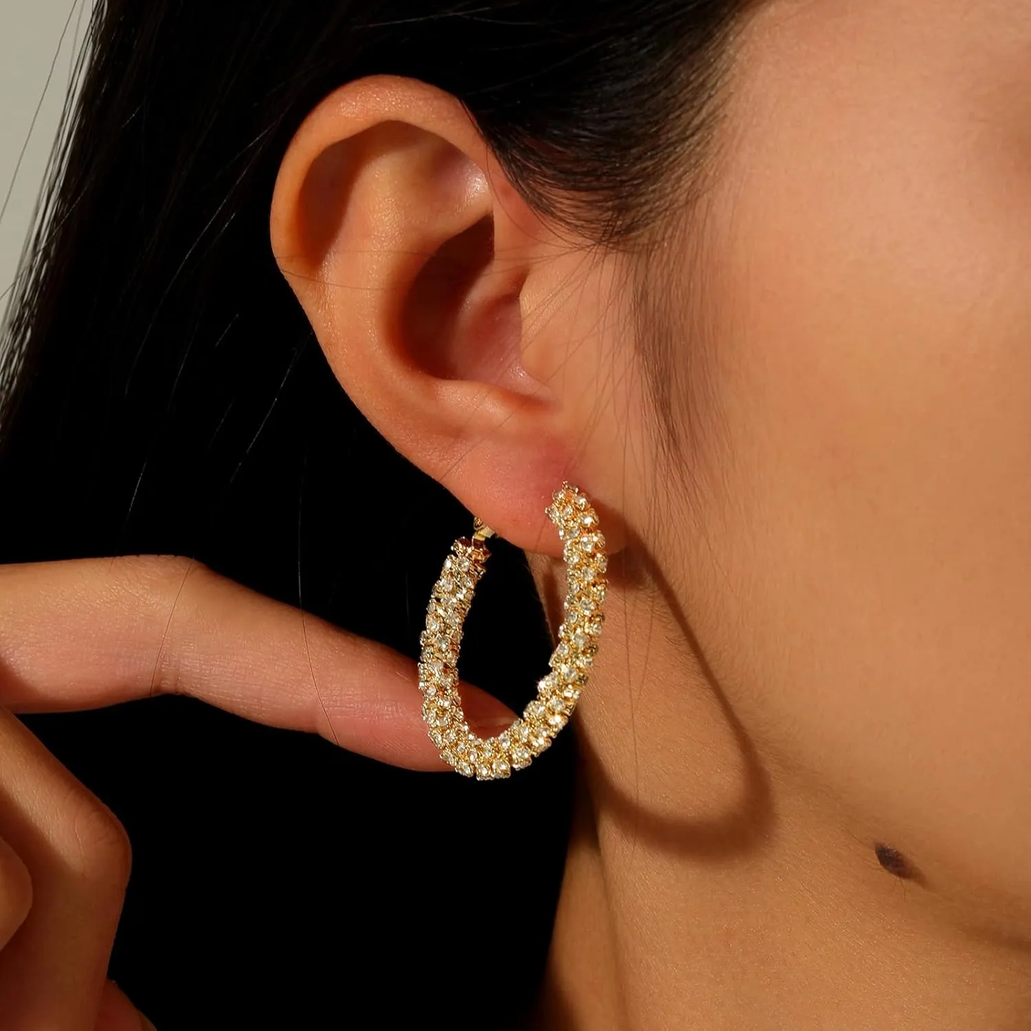 14K Gold Plated Hoop Earrings, Cubic Zirconia Huggie Design, Lightweight, Hypoallergenic, Elegant Jewelry for Women