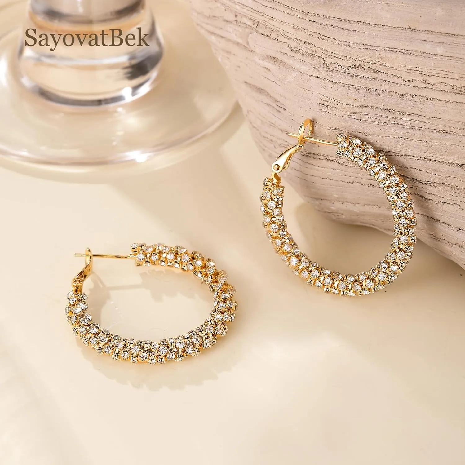 14K Gold Plated Hoop Earrings, Cubic Zirconia Huggie Design, Lightweight, Hypoallergenic, Elegant Jewelry for Women