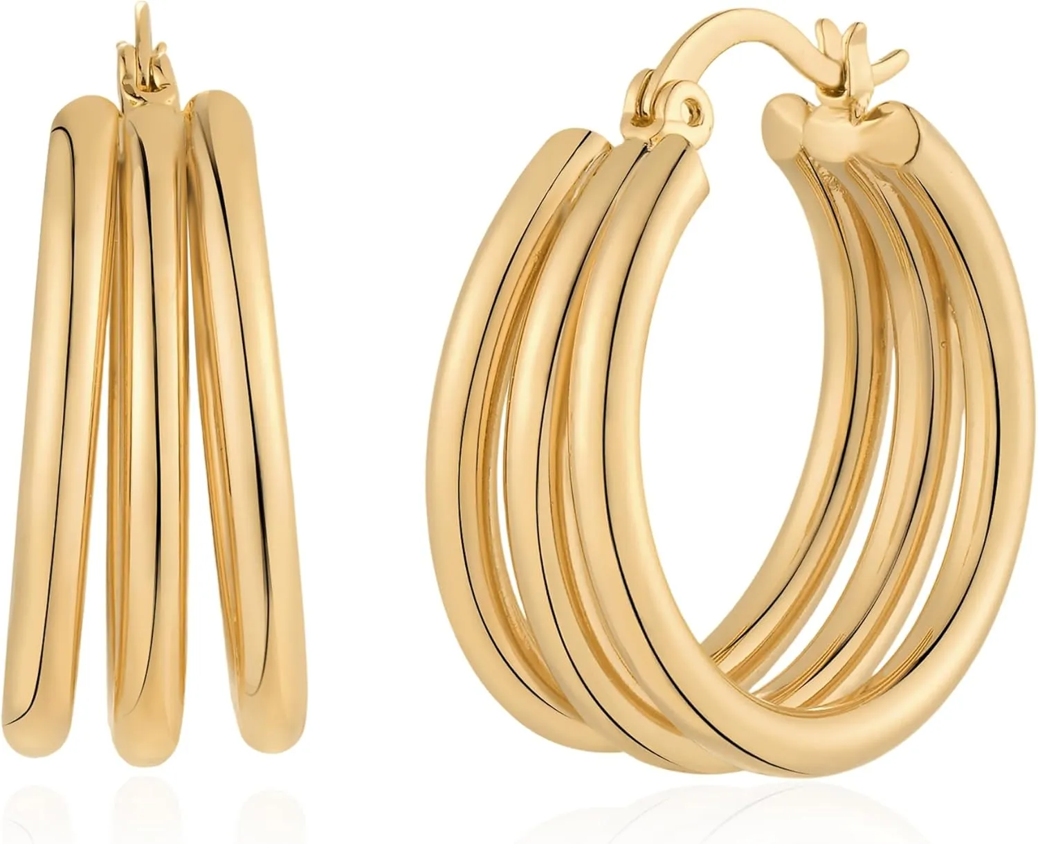 14K Gold Plated Hoop Earrings for Women Trendy Hypoallergenic Polished Triple Split Loop Huggie Earrings Jewelry Gifts