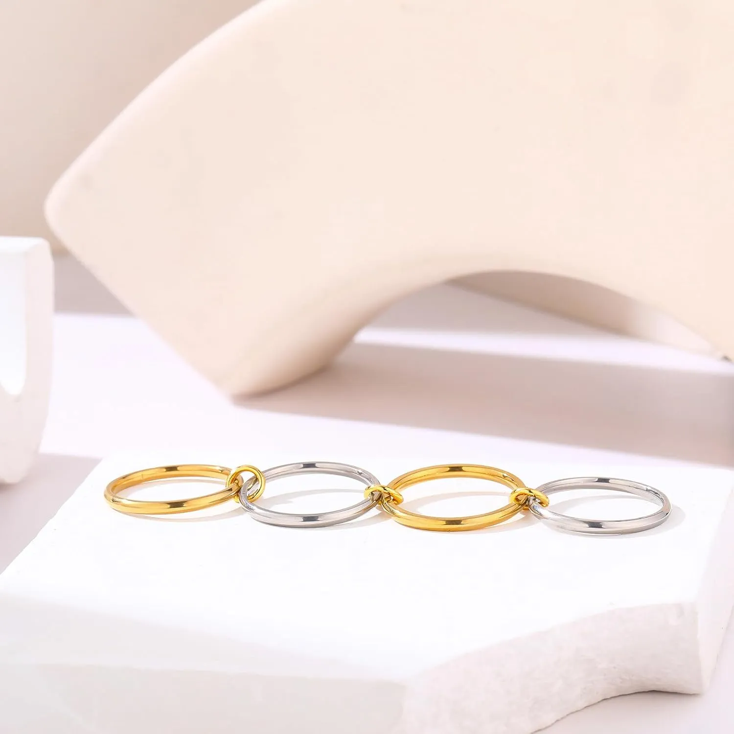 14K Gold Plated Interlocked Stackable Rings for Women, Statement Multi Ring Mixed Metals Stack, Two-Toned interlocking rings Stacking Jewelry