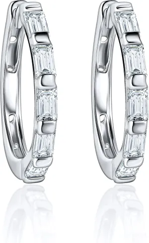 14K Gold Plated Over Sterling Silver Pave Bagutte Stones Cubic Zirconia Huggie Hoop Earrings for Women