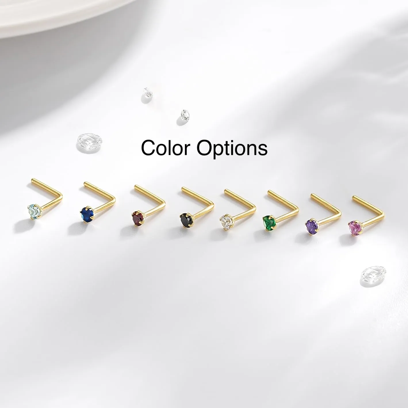 14k Gold Plated Sterling Silver Small L Shaped Nose Rings Studs for Women Men 20g, 20 Gauge Nostril Nose Piercing Jewelry, Hypoallergenic Gold Nose Stud with Tiny CZ Diamond