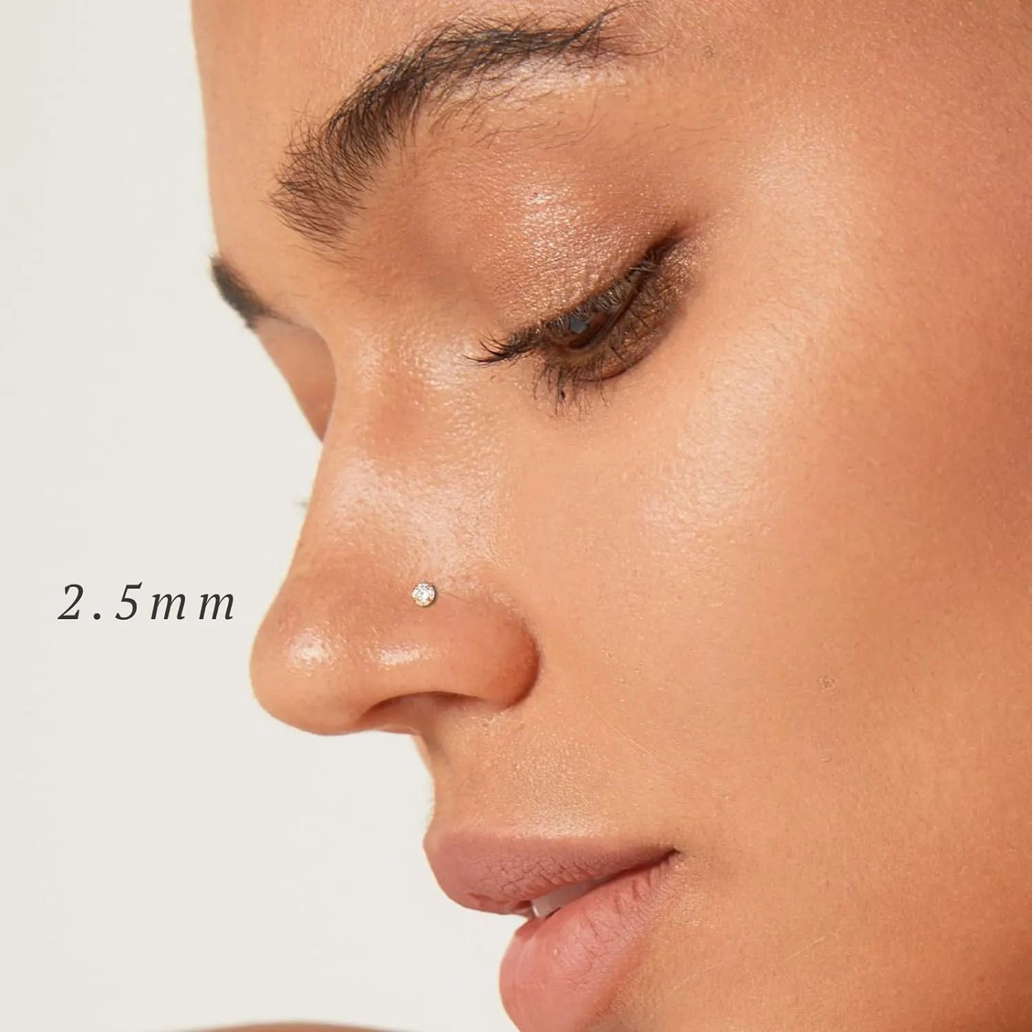 14k Gold Plated Sterling Silver Small L Shaped Nose Rings Studs for Women Men 20g, 20 Gauge Nostril Nose Piercing Jewelry, Hypoallergenic Gold Nose Stud with Tiny CZ Diamond