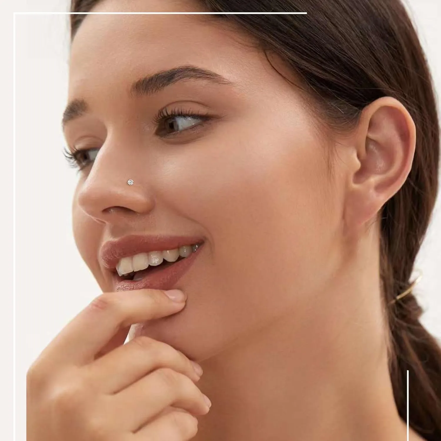14k Gold Plated Sterling Silver Small L Shaped Nose Rings Studs for Women Men 20g, 20 Gauge Nostril Nose Piercing Jewelry, Hypoallergenic Gold Nose Stud with Tiny CZ Diamond