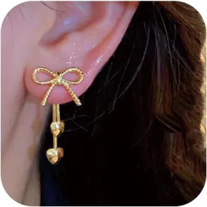 14K Gold Plated Stud Minimalist Bow Earring Trendy Dainty Cute Simple Small Bow Earrings Heart DangleJewelry Gift for Her