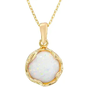14K Gold Plated White Opal Necklace - 14K Gold Plated over 925 Sterling Silver, Dainty 12mm White Opal Gemstone Pendant, October Birthstone, Handmade Vintage Antique Jewelry for Classy Women