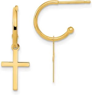 14k Gold Polished Religious Faith Cross Long Drop Dangle Earrings 24.2x8.15mm Wide 1.35mm Thick-Dangle Earring for Women