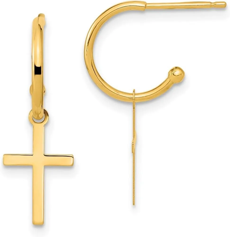 14k Gold Polished Religious Faith Cross Long Drop Dangle Earrings 24.2x8.15mm Wide 1.35mm Thick-Dangle Earring for Women
