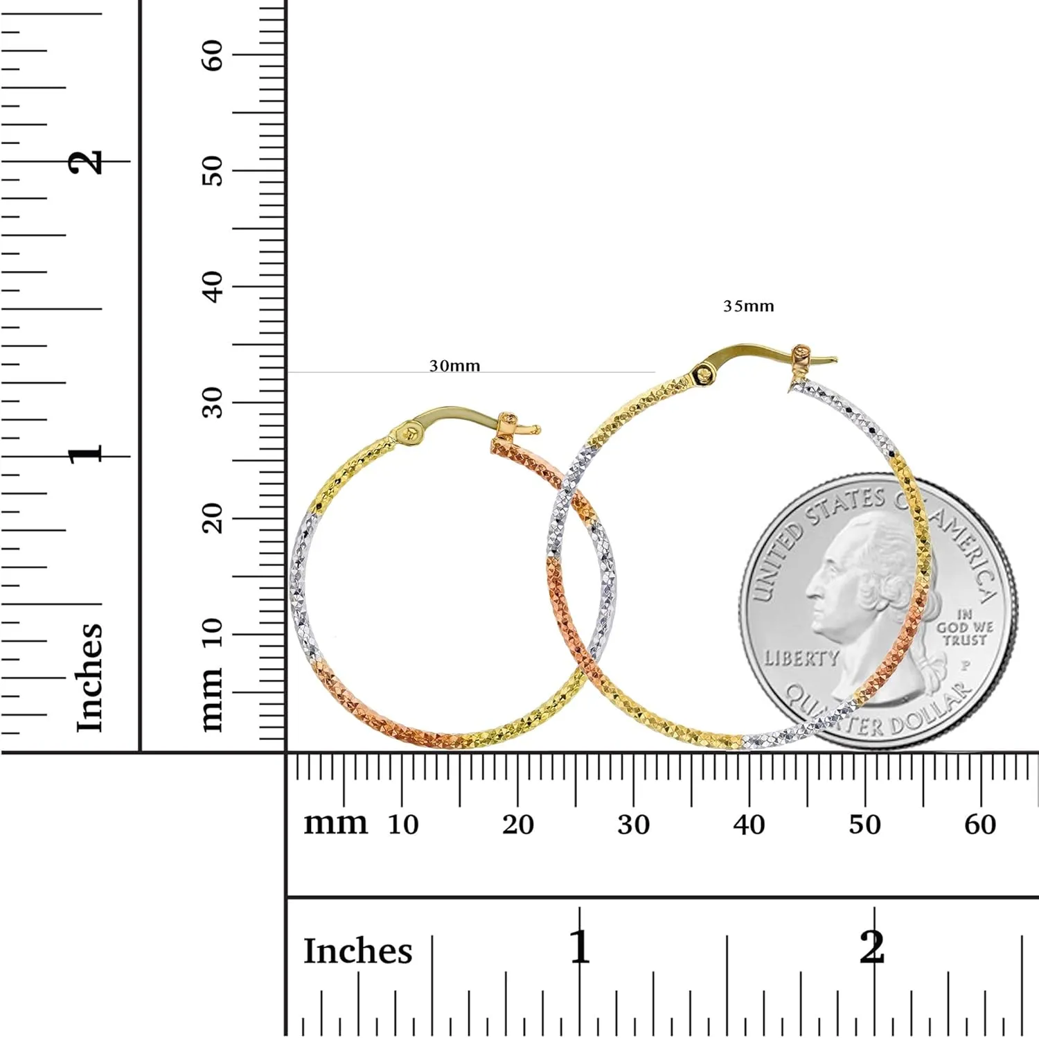 14K Gold Solid Polished Diamond Cut Hoop Earrings for Women | 1.50mm Thick | Italian Gold Hoops | Hoop Earrings | Secure Click-Top | Shiny Polished Earrings, 15mm-45mm