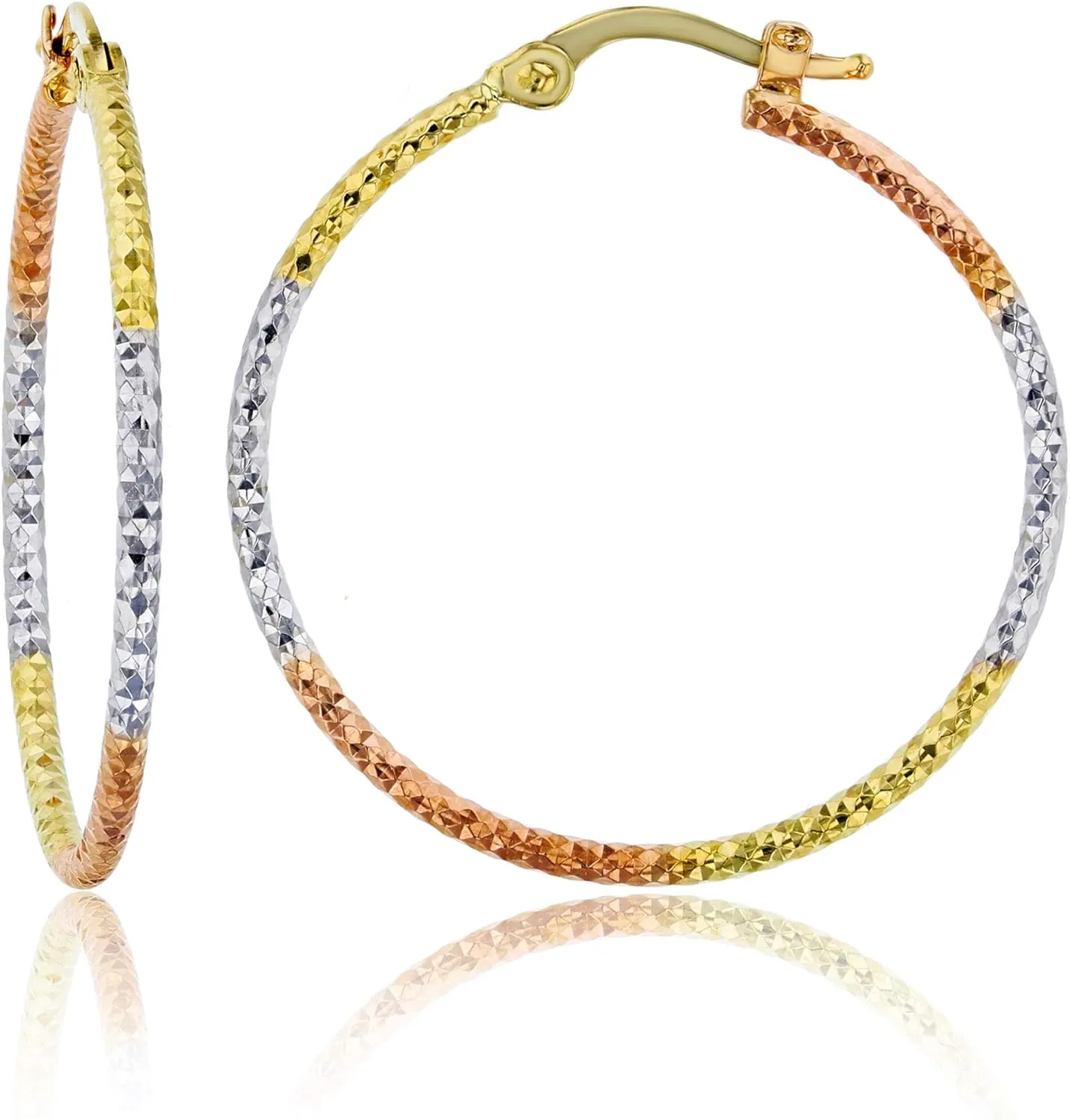 14K Gold Solid Polished Diamond Cut Hoop Earrings for Women | 1.50mm Thick | Italian Gold Hoops | Hoop Earrings | Secure Click-Top | Shiny Polished Earrings, 15mm-45mm