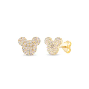 14k Gold Vermeil Diamond Mouse Stud Earrings, Minimalist Earrings, Dainty Minimalist Mouse Earrings, Handmade Birthday Gift, Christmas Jewelry for Women