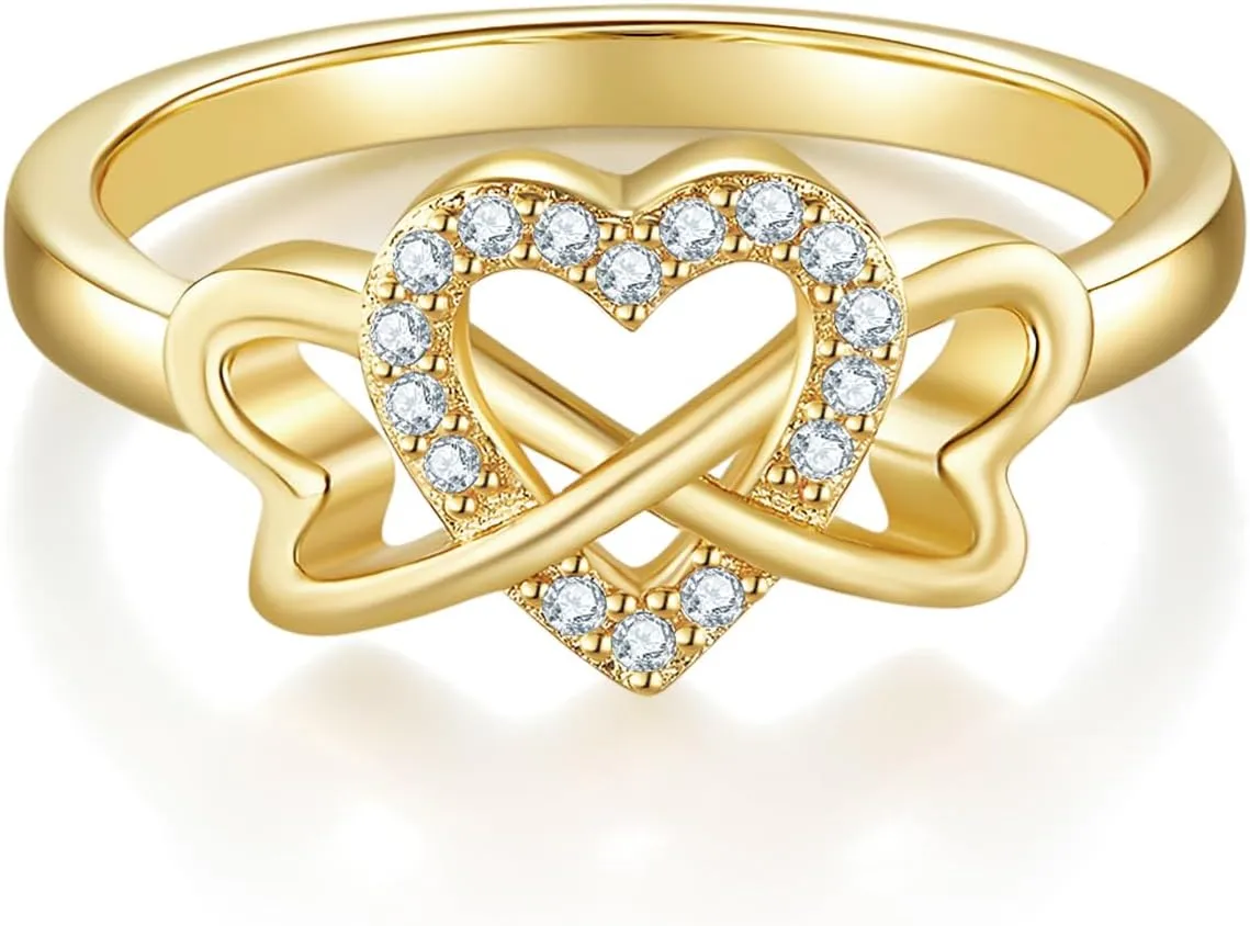 14K Gold/White Gold Plated Rings- Love Heart Infinity Eternity Band- Cubic Zirconia Simulated Diamond Ring For Wedding/Silver Rings, Gold Rings for Women- 2mm Band Size 4-12