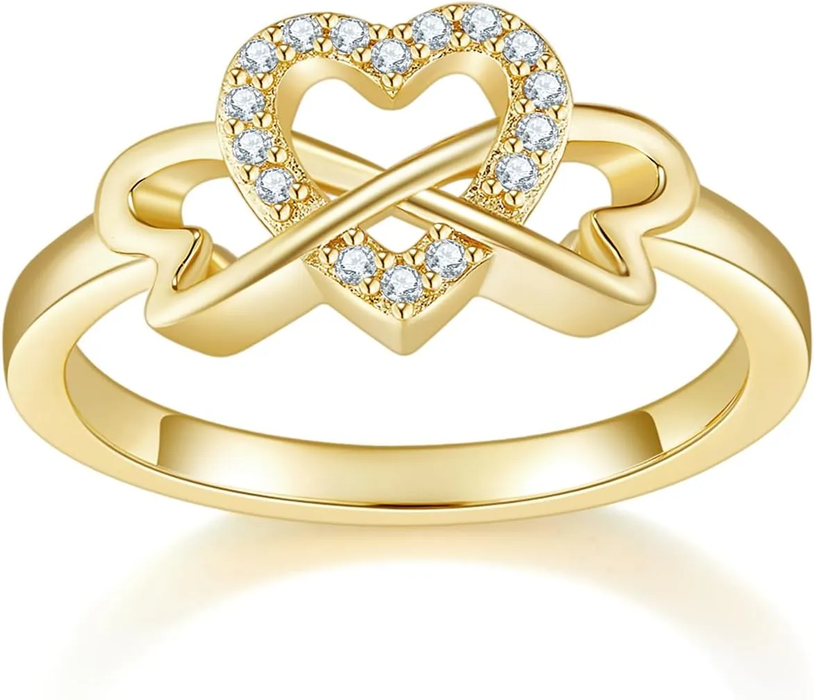 14K Gold/White Gold Plated Rings- Love Heart Infinity Eternity Band- Cubic Zirconia Simulated Diamond Ring For Wedding/Silver Rings, Gold Rings for Women- 2mm Band Size 4-12
