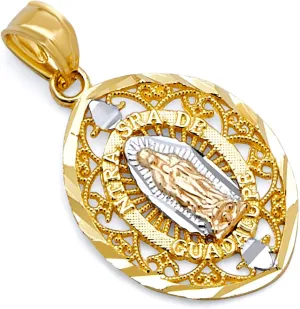 14k REAL Tri Color Gold Religious Our Lady of Guadalupe Charm Pendant