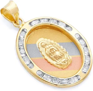 14k REAL Tri Color Gold Religious Our Lady of Guadalupe CZ Charm Pendant