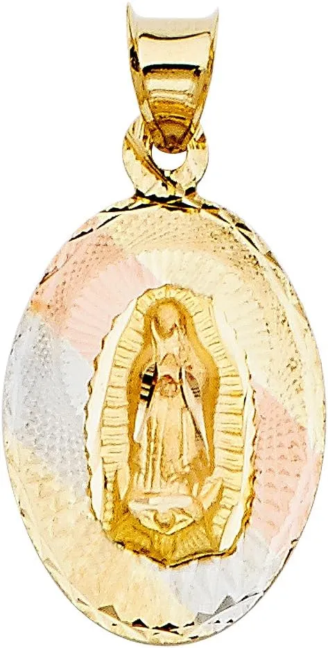 14k REAL Tri Color Gold Religious Our Lady of Guadalupe Stamp Charm Pendant