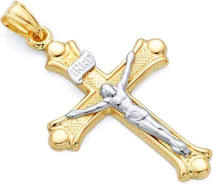14k REAL Two Tone Gold Crucifix Jesus Cross Religious Charm Pendant (Size : 43 x 25 mm)