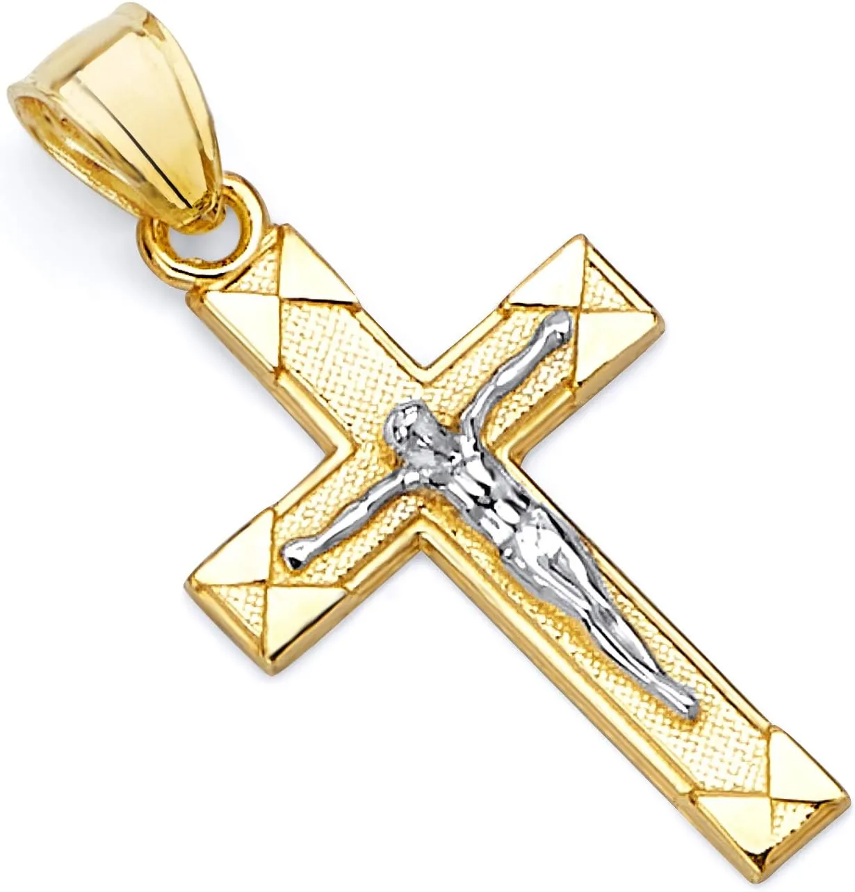 14k REAL Two Tone Gold Religious Jesus Crucifix Cross Charm Pendant