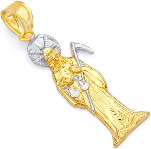 14k REAL Two Tone Gold Religious Santa Muerte Charm Pendant