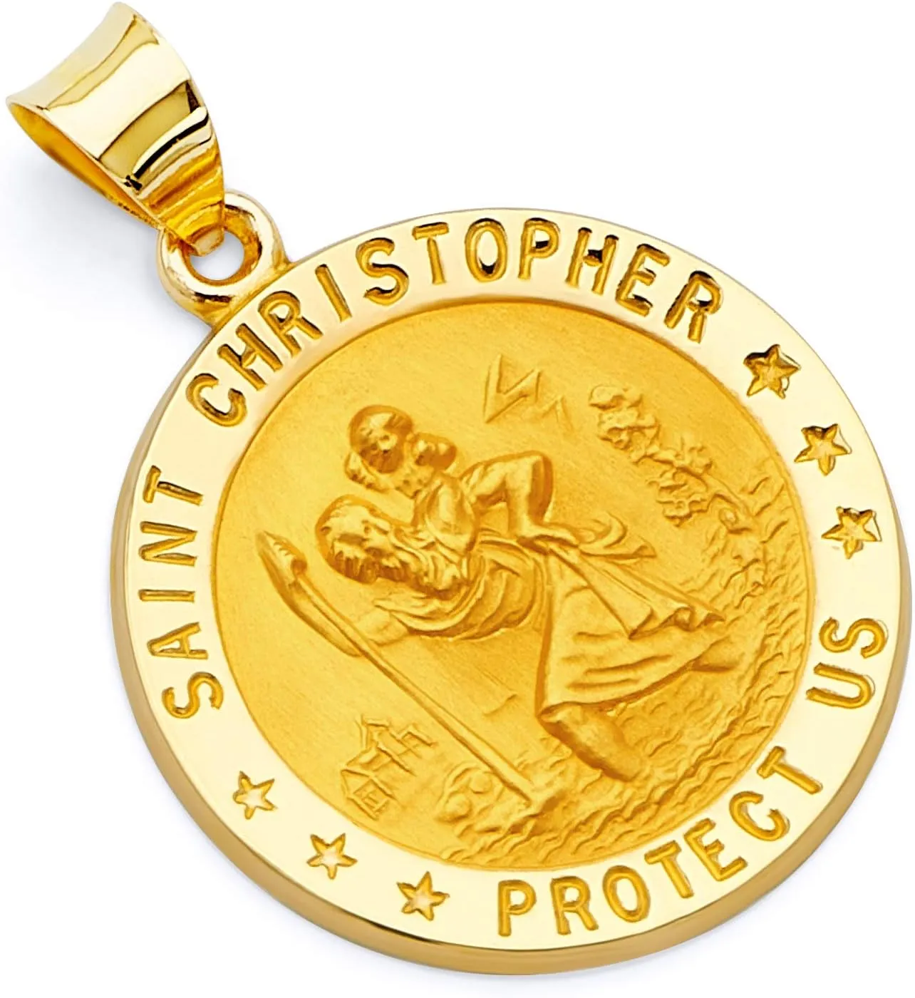 14k REAL Yellow Gold Hollow Religious Saint Christopher Charm Pendant