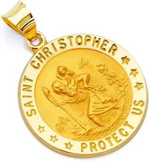 14k REAL Yellow Gold Hollow Religious Saint Christopher Charm Pendant