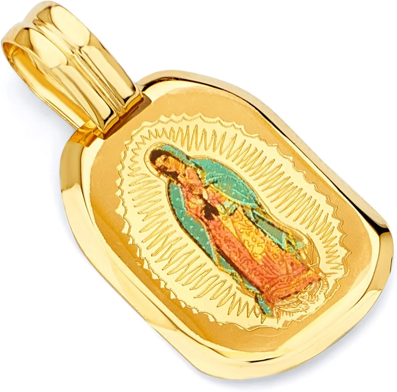14k REAL Yellow Gold Religious Our Lady of Guadalupe Enamel Picture Charm Pendant