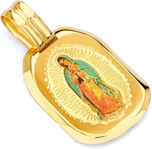 14k REAL Yellow Gold Religious Our Lady of Guadalupe Enamel Picture Charm Pendant