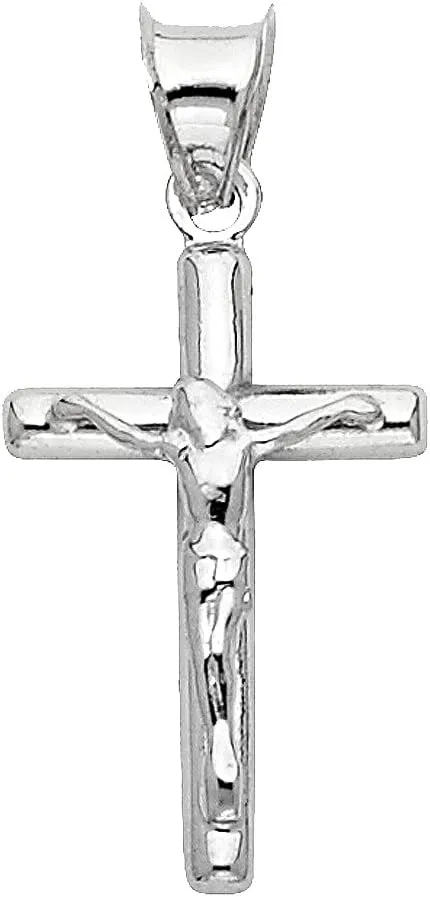 14k REAL Yellow OR White OT Two Tone Gold Religious Crucifix Jesus Cross Charm Pendant