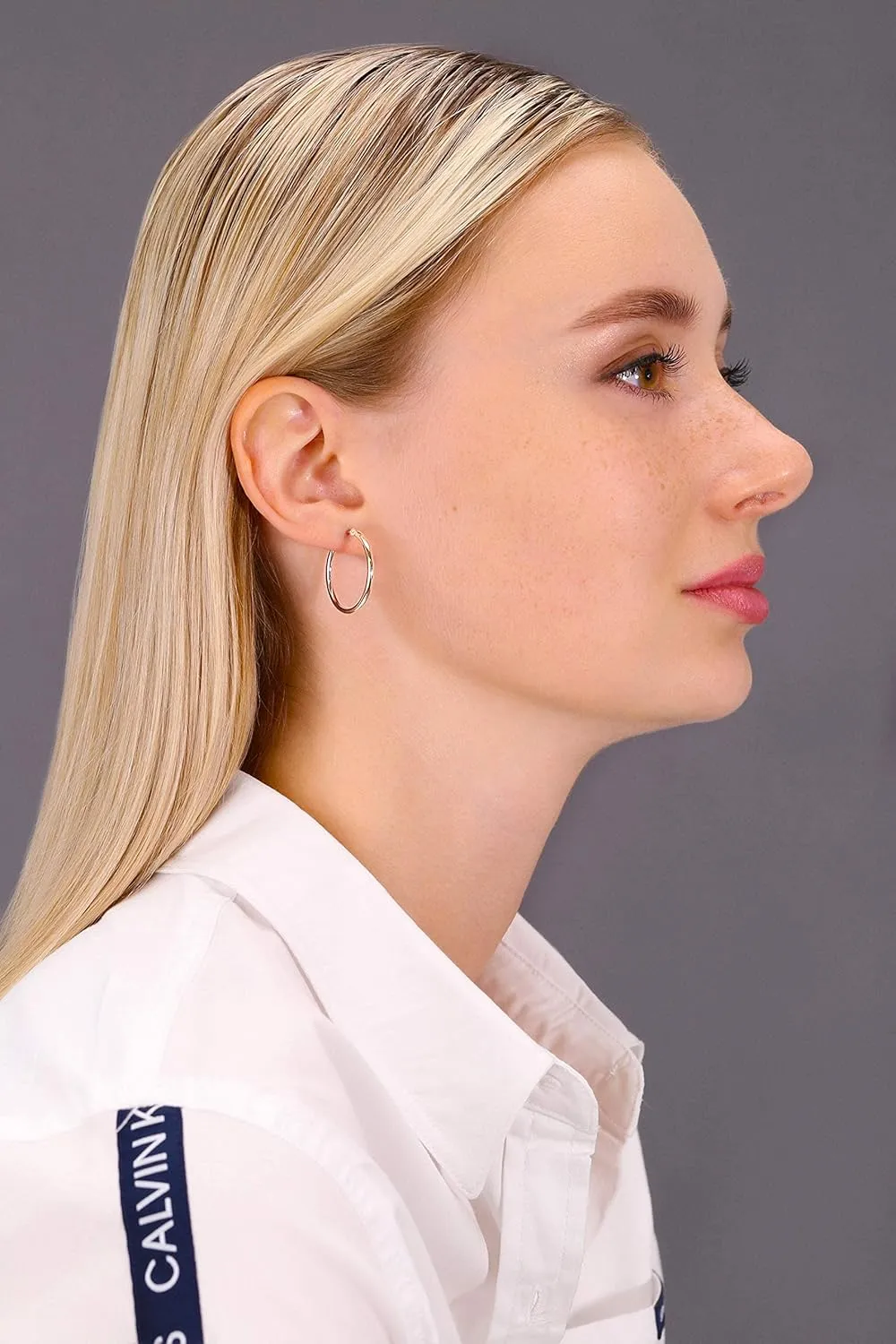 14K Rose Gold Classic Shiny Polished Round Hoop Earrings, 2mm tube