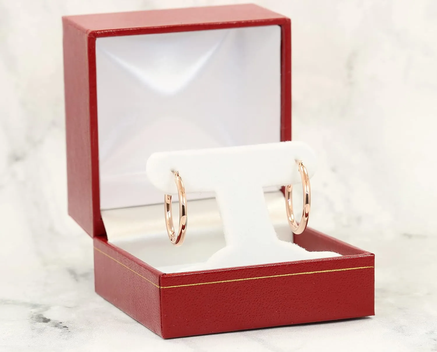 14K Rose Gold Classic Shiny Polished Round Hoop Earrings, 2mm tube